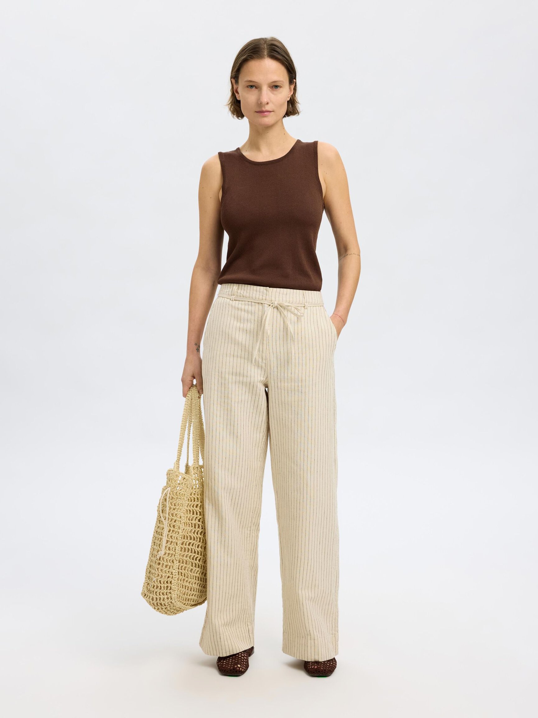 HEMP BLEND WIDE-LEG TROUSERS