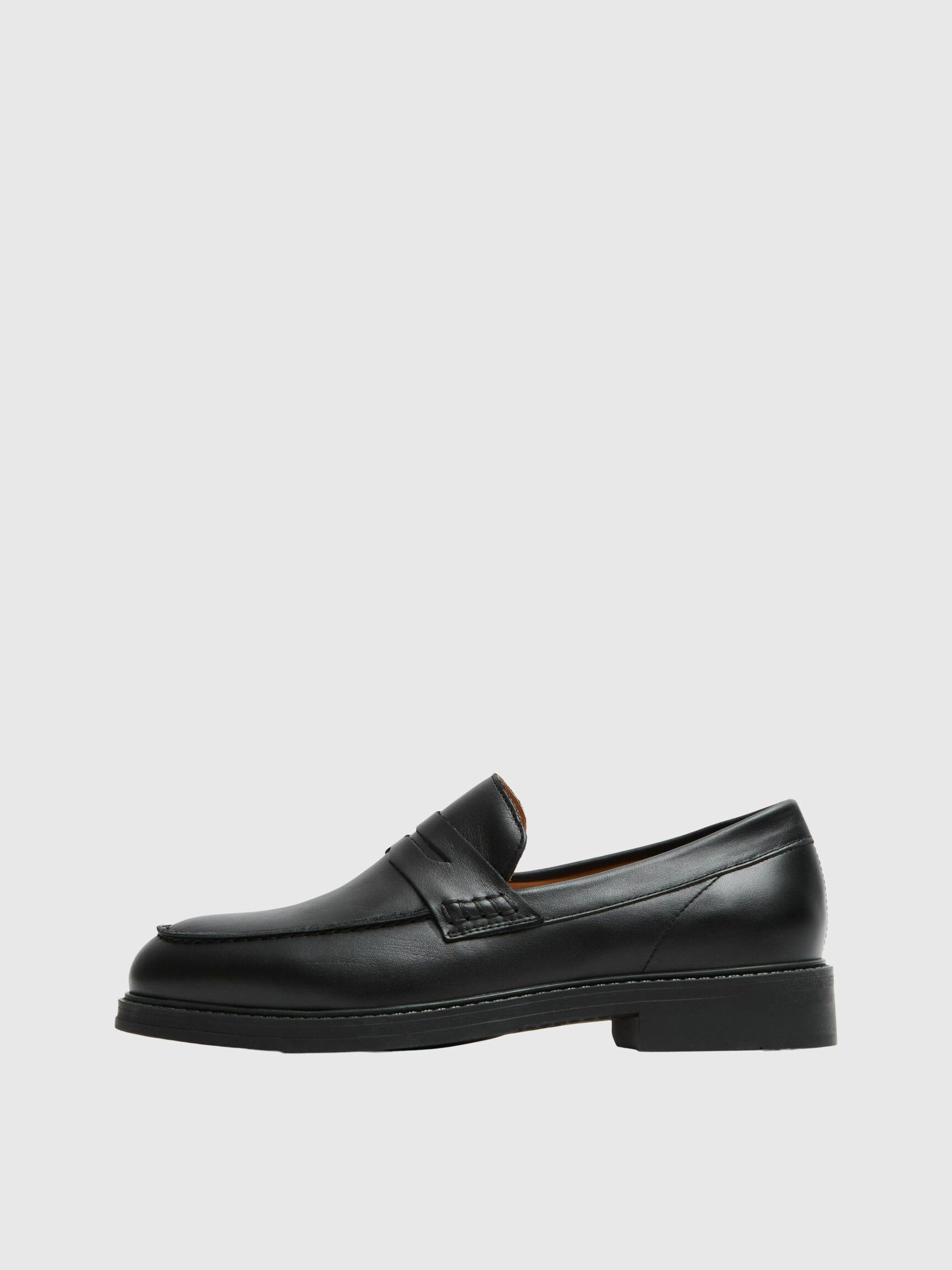 LEATHER LOAFERS, Black, highres