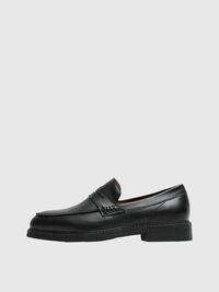 LEATHER LOAFERS, Black, highres