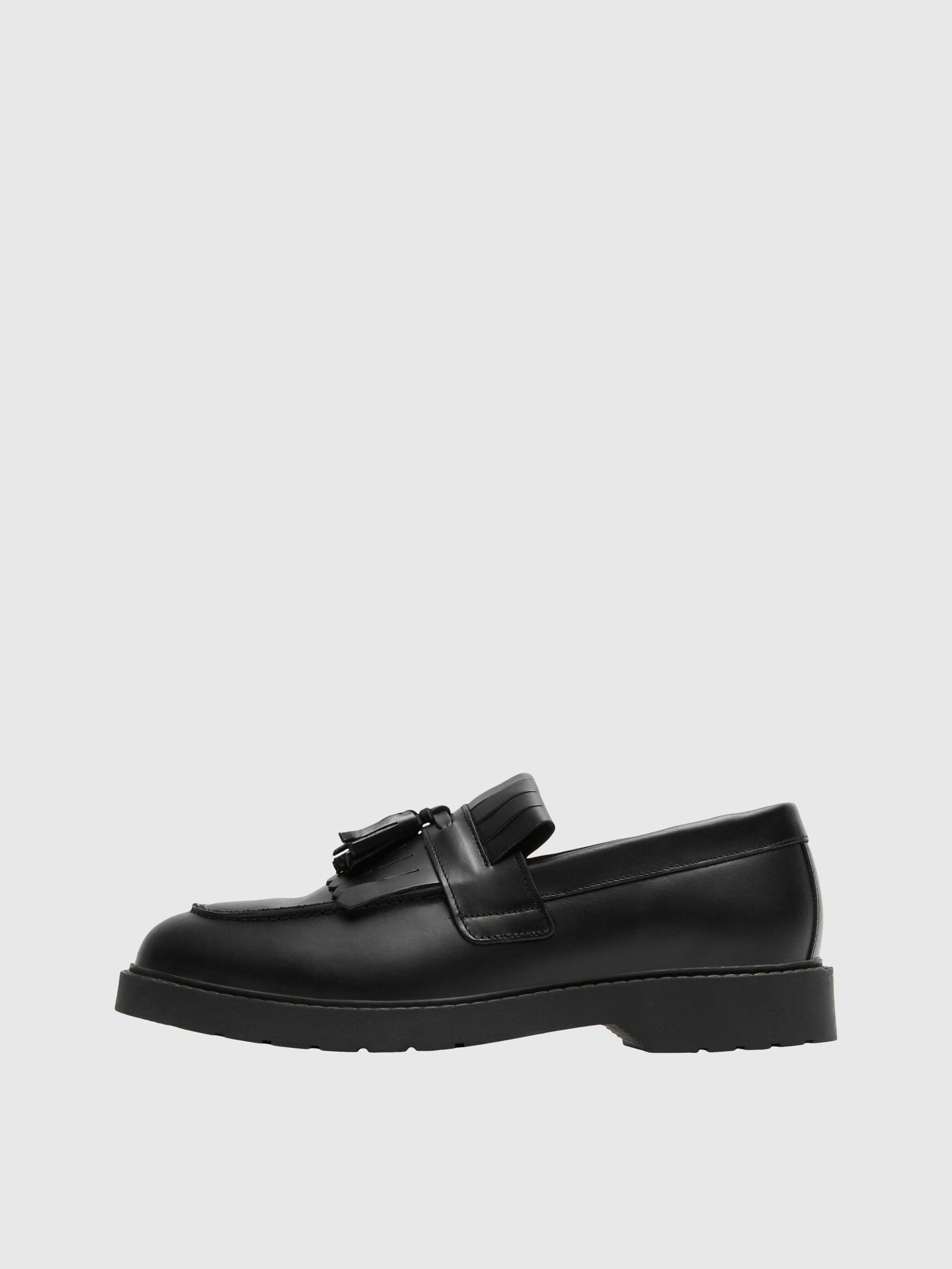 LEATHER KILTIE LOAFERS, Black, highres
