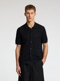 KORTE MOUWEN GEBREIDE POLO, Black, highres