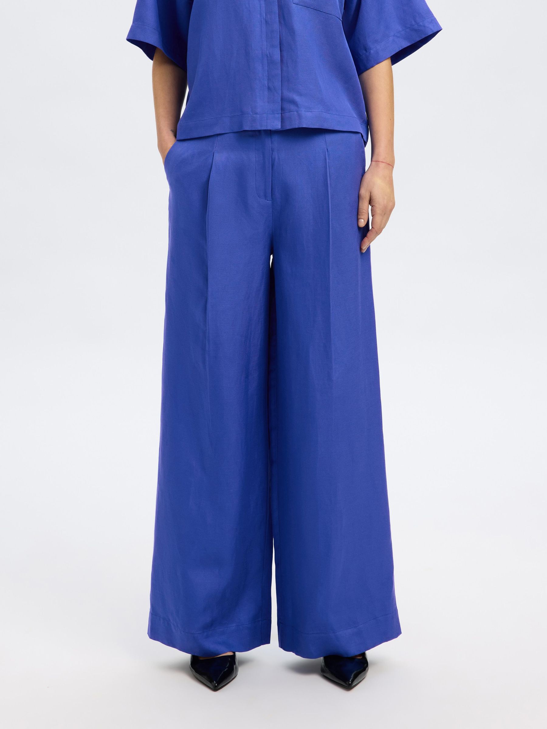 LINEN BLEND WIDE-LEG TROUSERS