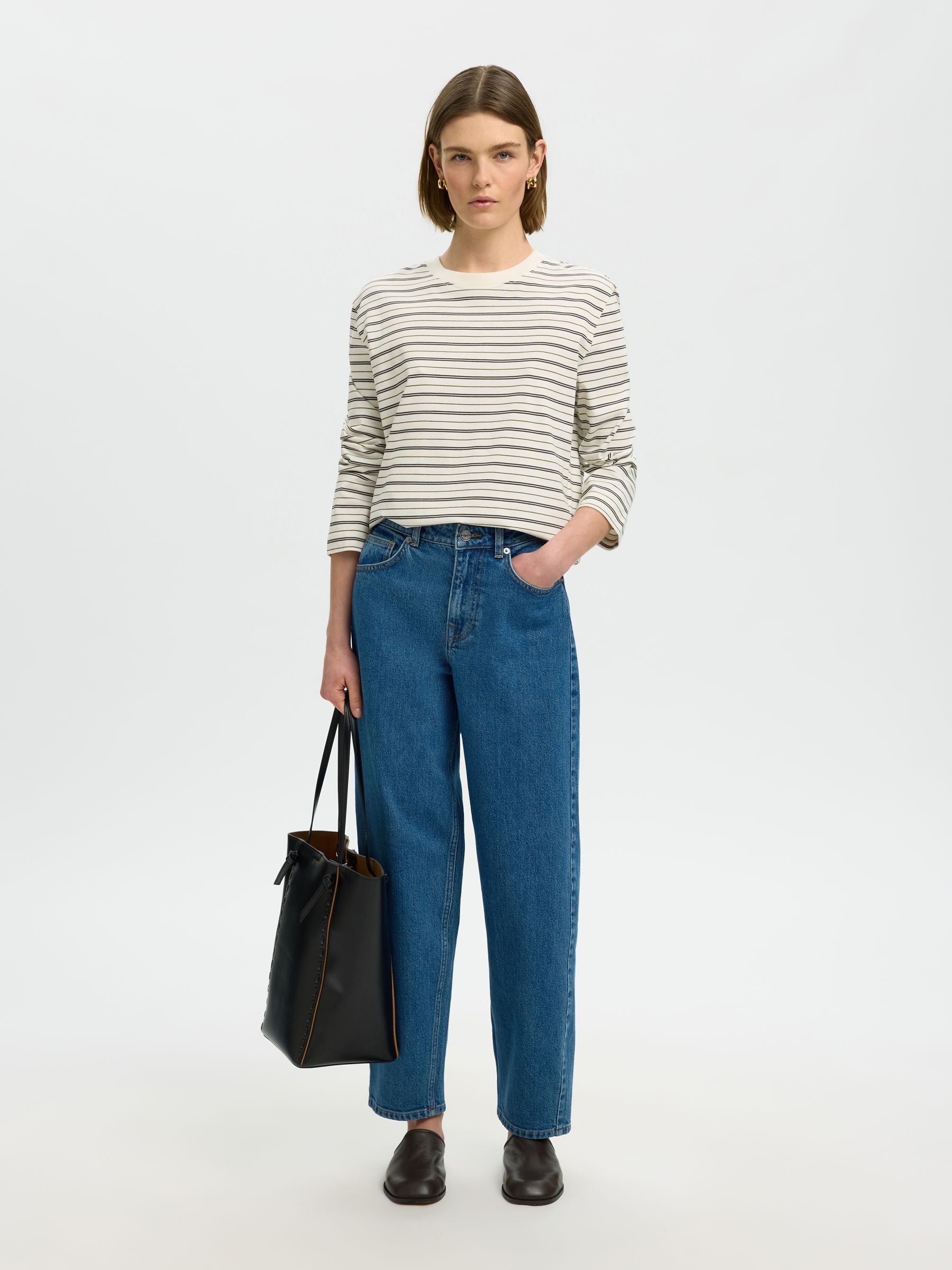 GESTREEPT T-SHIRT MET LANGE MOUWEN