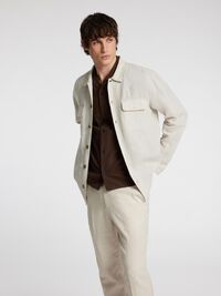 LINEN BLEND SHORT SLEEVED SHIRT, Coffee Bean, highres