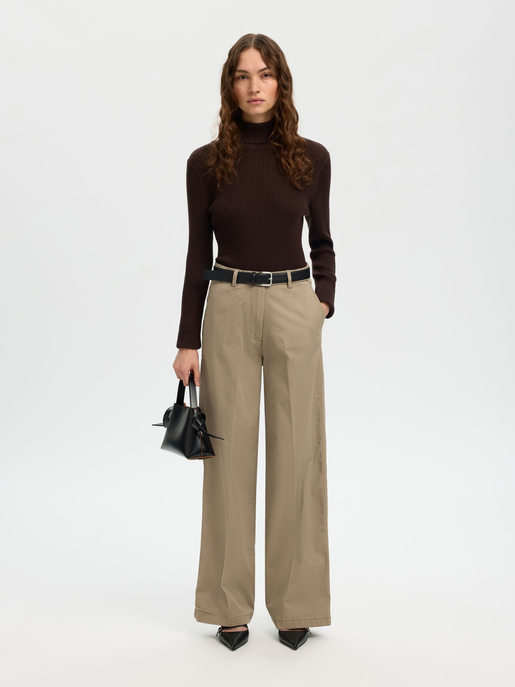 COTTON BLEND WIDE-LEG TROUSERS