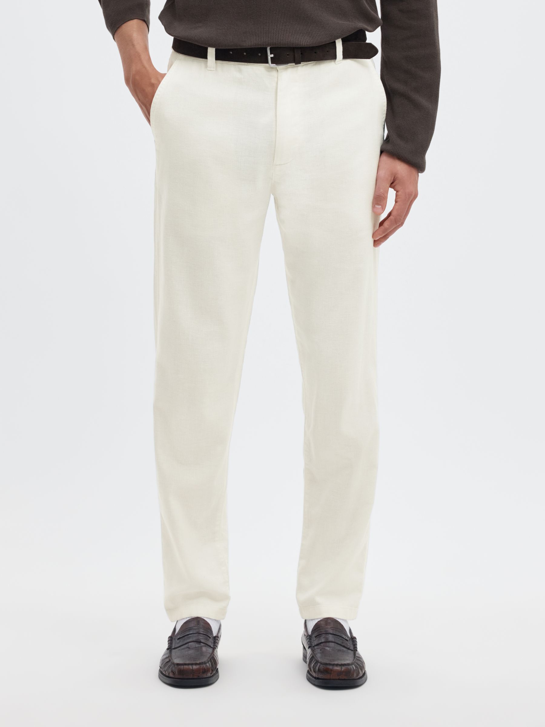 SLIM TAPERED LINEN BLEND TROUSERS