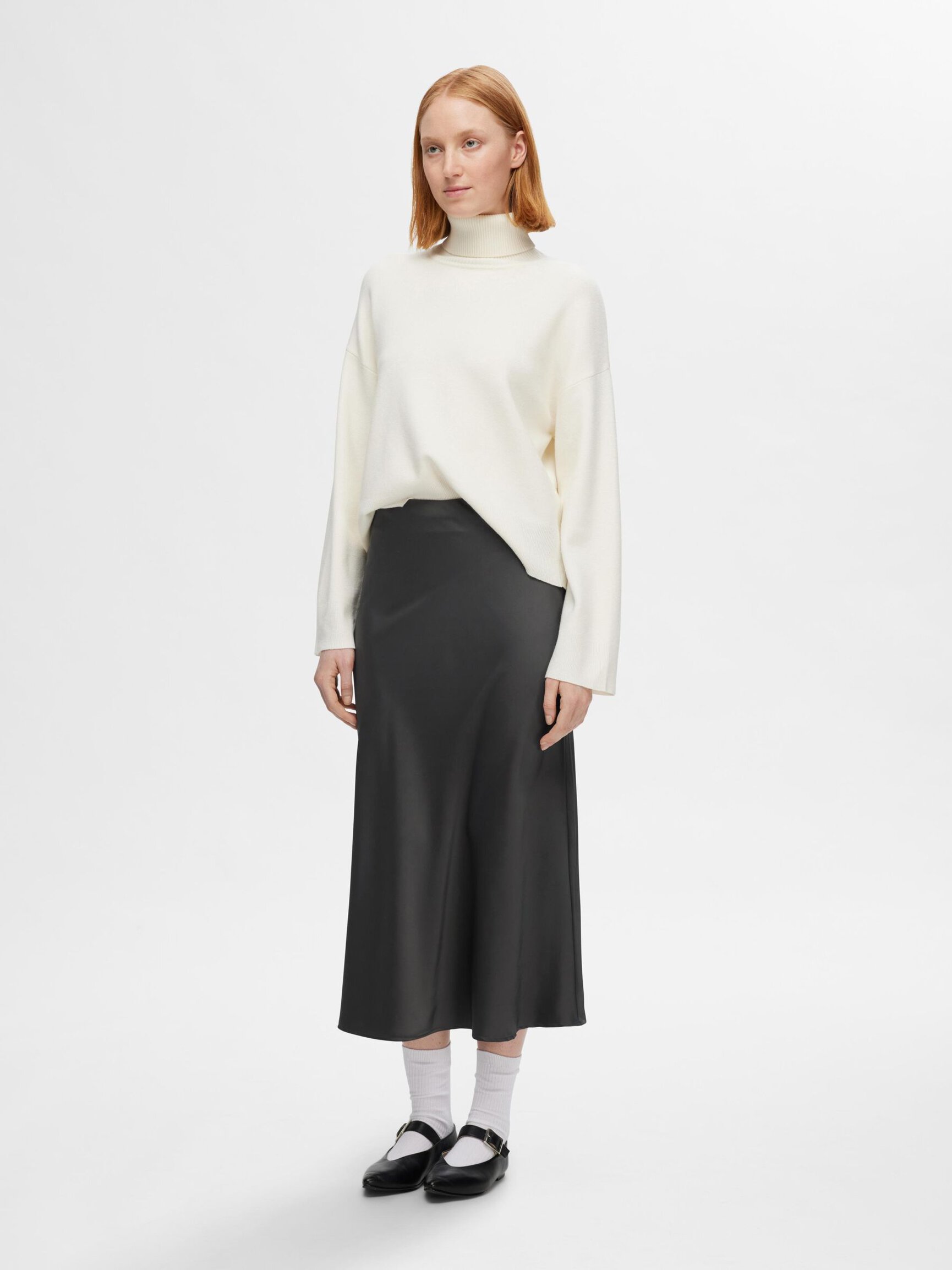 SATIN MIDI SKIRT