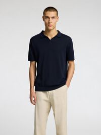 SHORT SLEEVED KNITTED POLO SHIRT, Sky Captain, highres