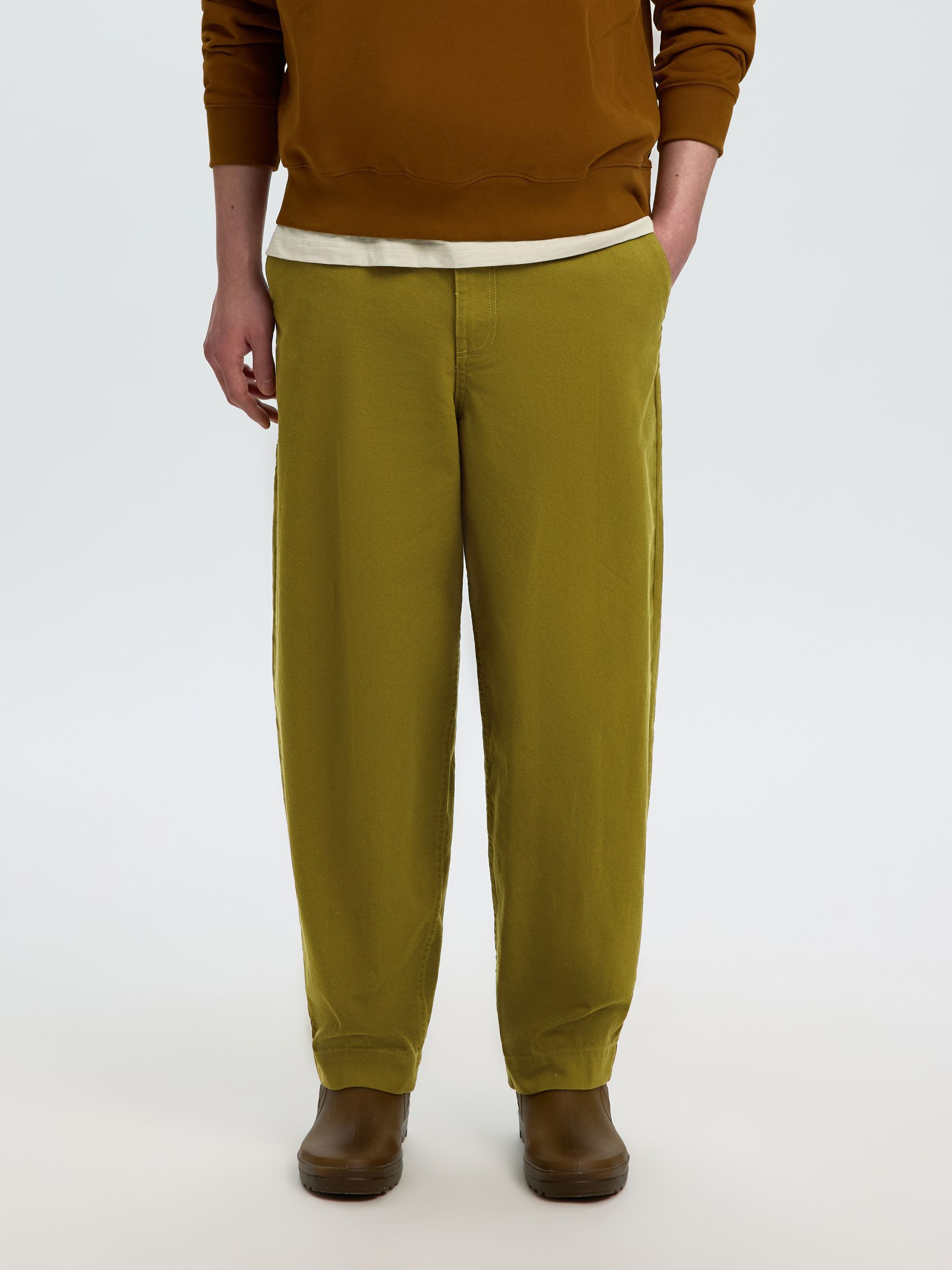 LINEN BLEND BARREL FIT TROUSERS