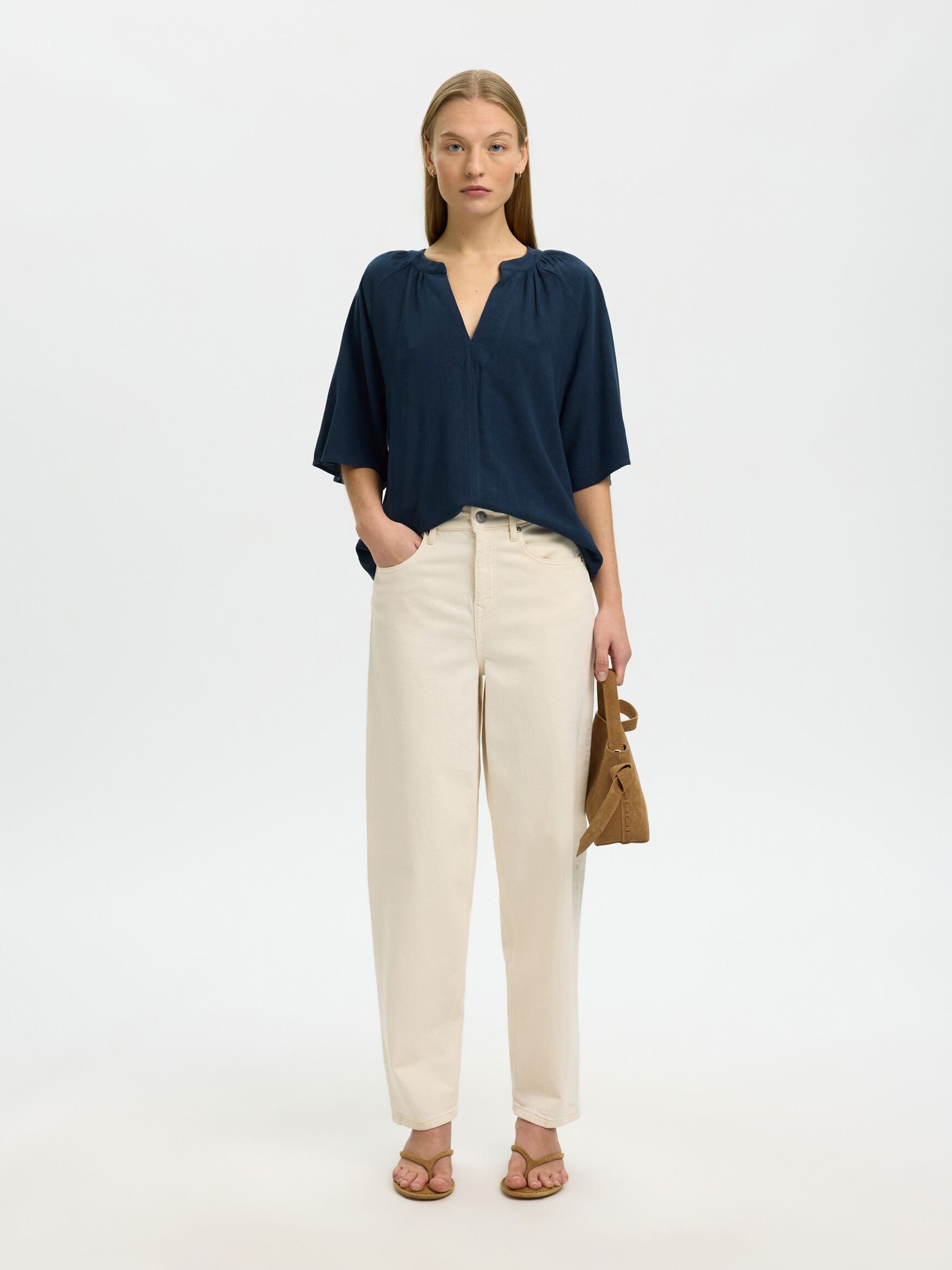 VISCOSE BLEND V-NECK BLOUSE