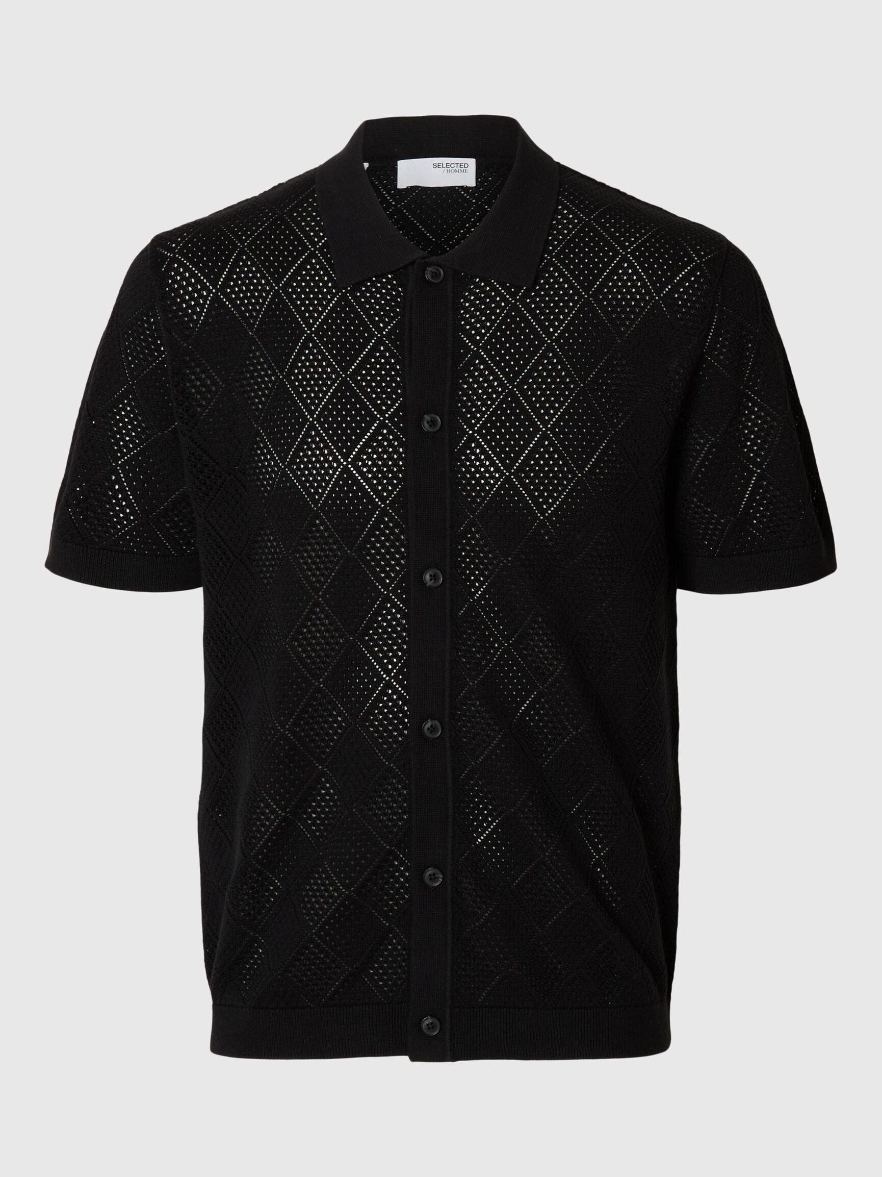 KORTE MOUWEN GEBREIDE POLO, Black, highres