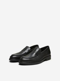 LEATHER LOAFERS, Black, highres