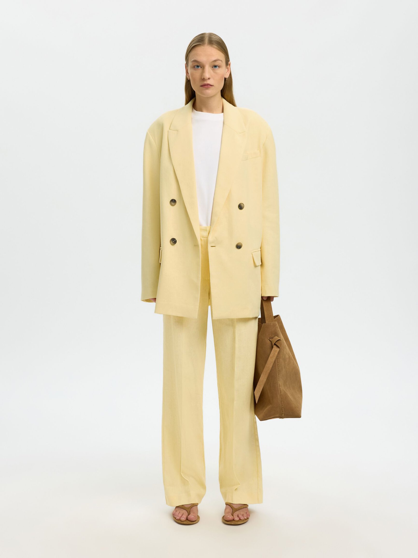 WIDE LINEN BLEND TROUSERS