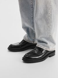 LEATHER LOAFERS, Black, highres