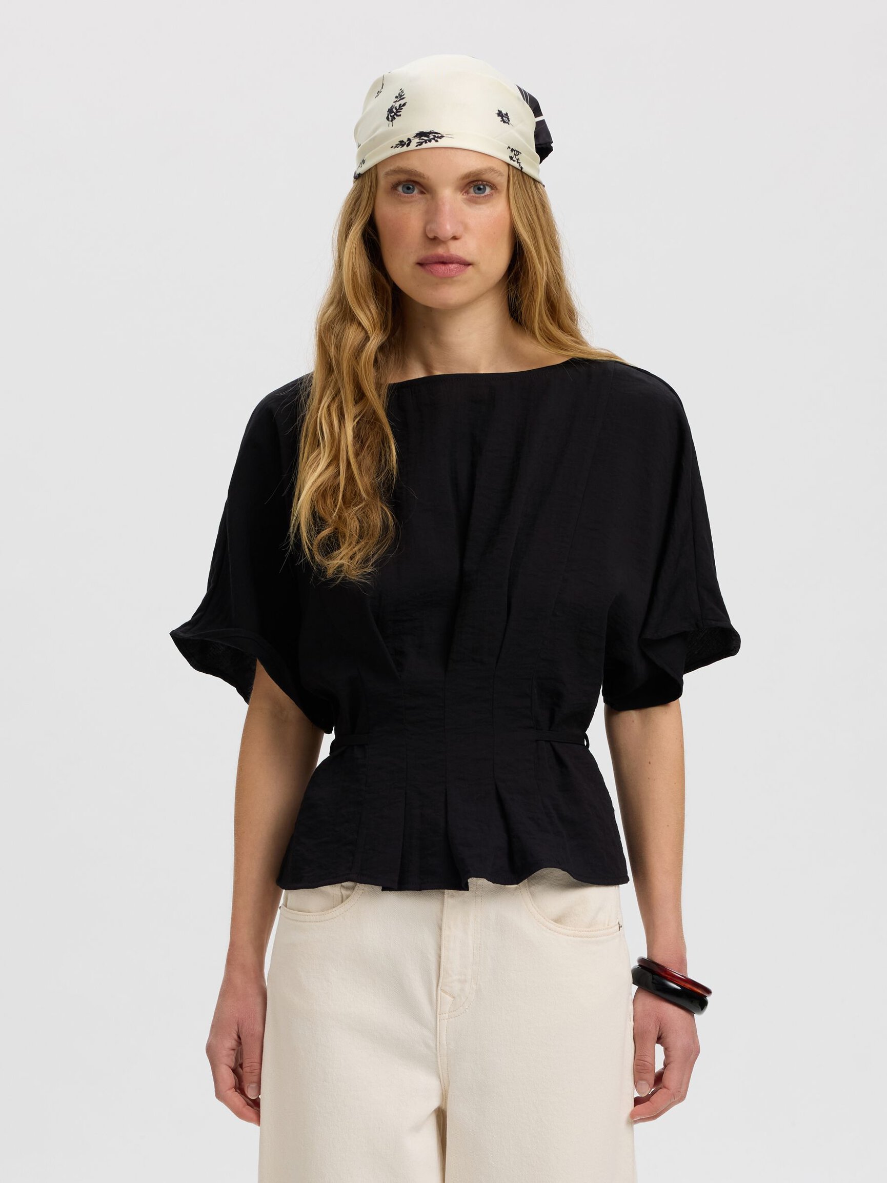 VISCOSE BLEND PLEATED BLOUSE