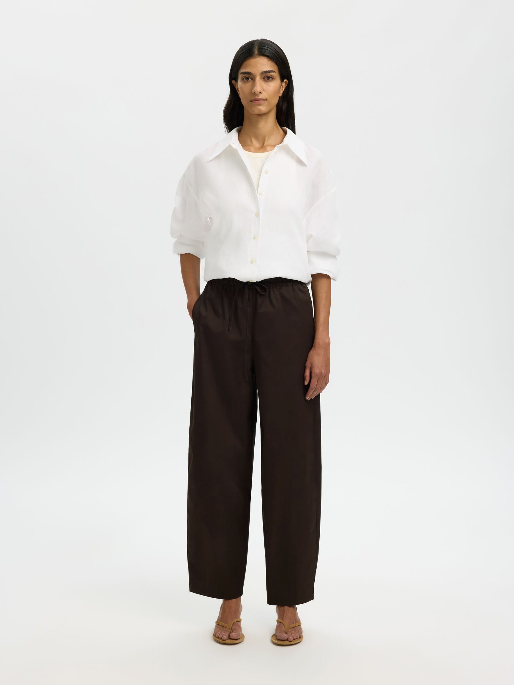 COTTON BLEND BARREL FIT TROUSERS