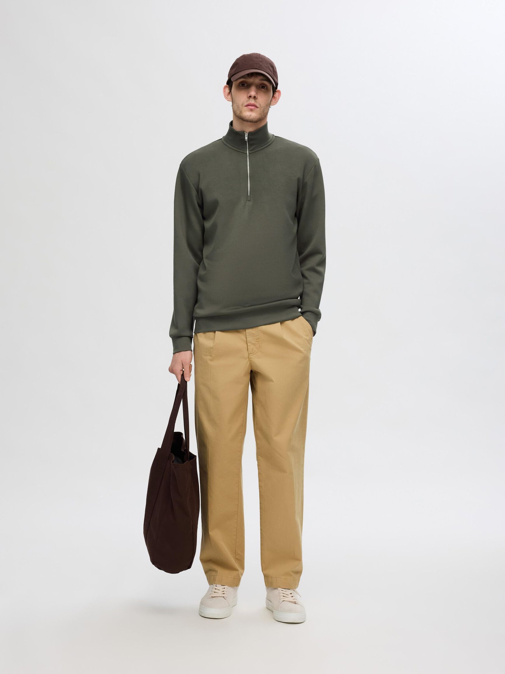 VISCOSE BLEND HALF ZIP SWEATSHIRT