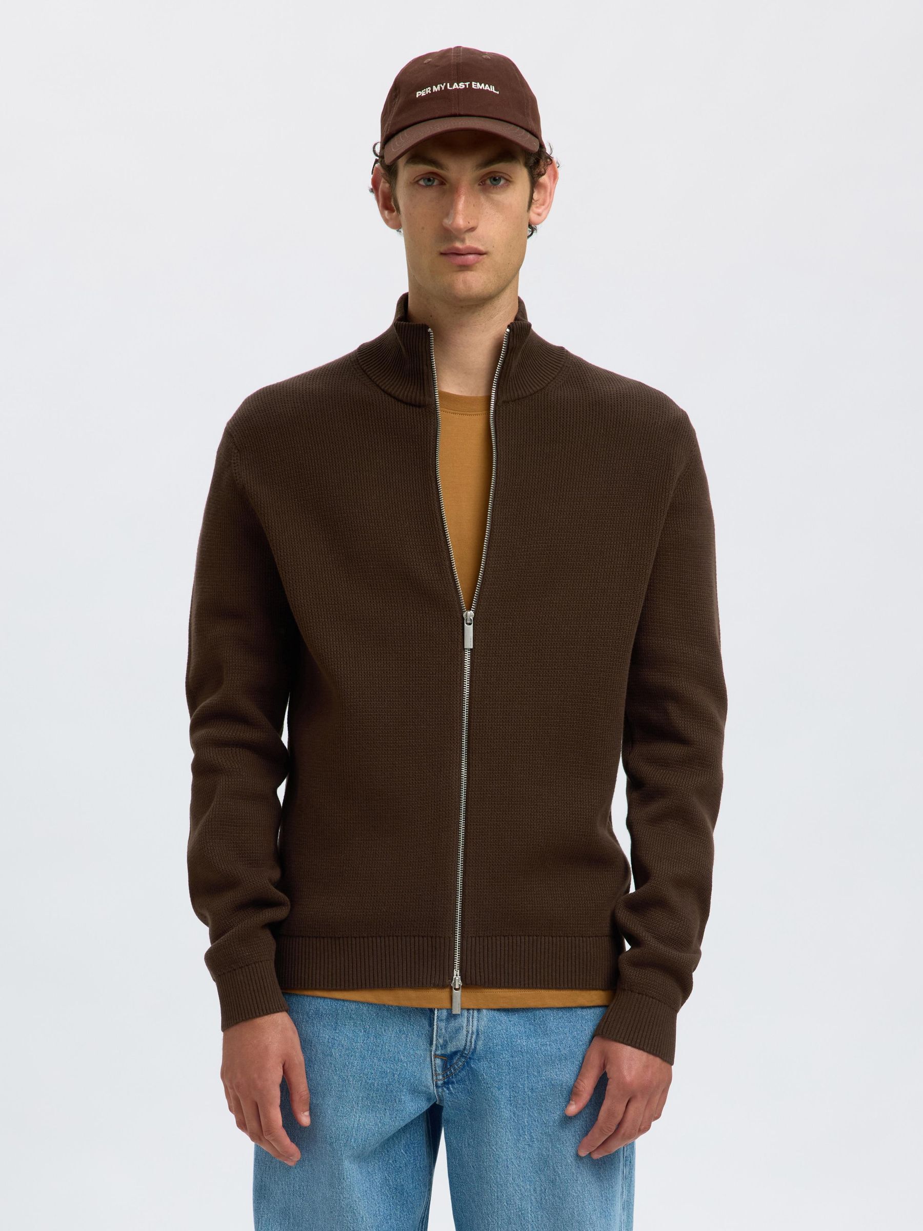 ZIPPED HIGH NECK KNITTED CARDIGAN