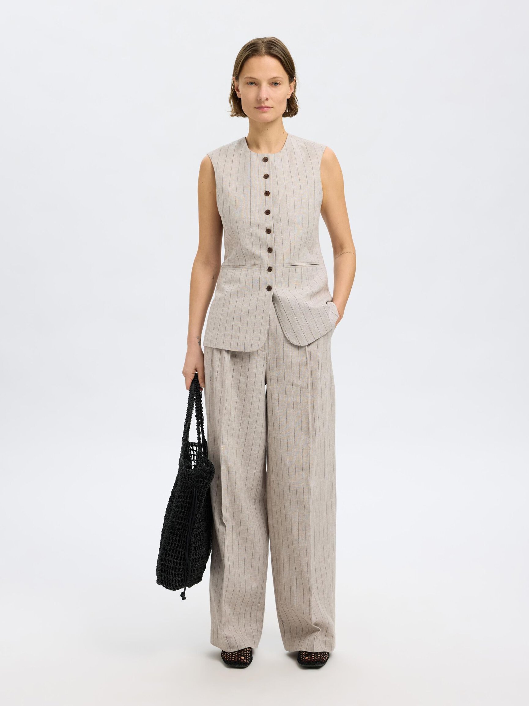 LINEN BLEND WIDE-LEG TROUSERS