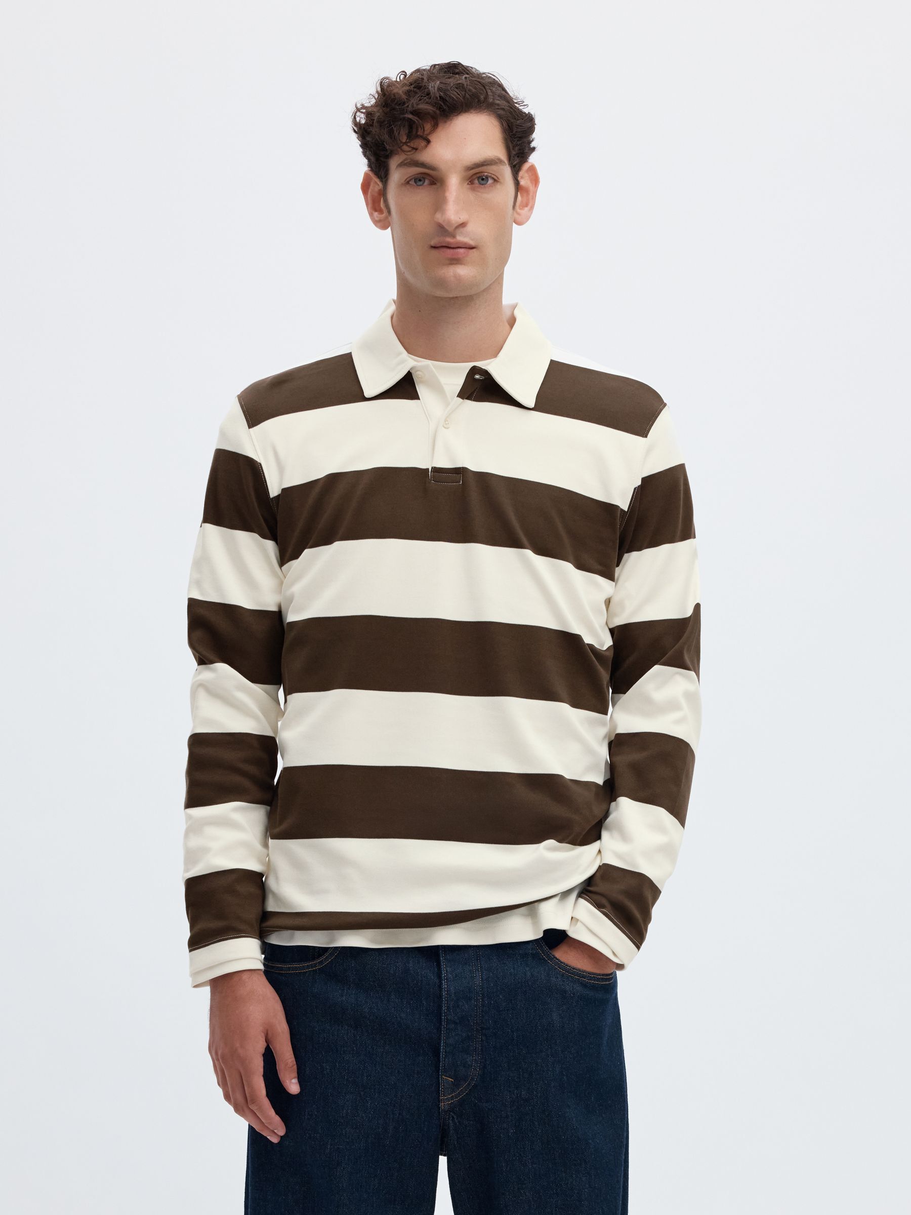 STRIPED COTTON LONG-SLEEVED POLO