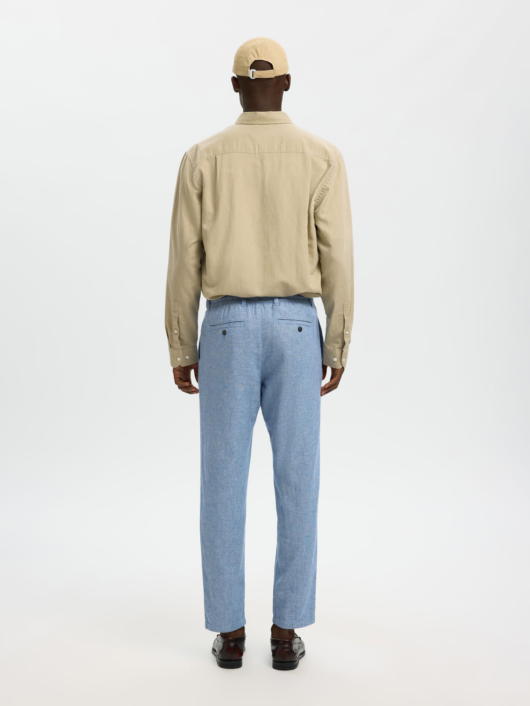 SLIM TAPERED LINEN BLEND TROUSERS