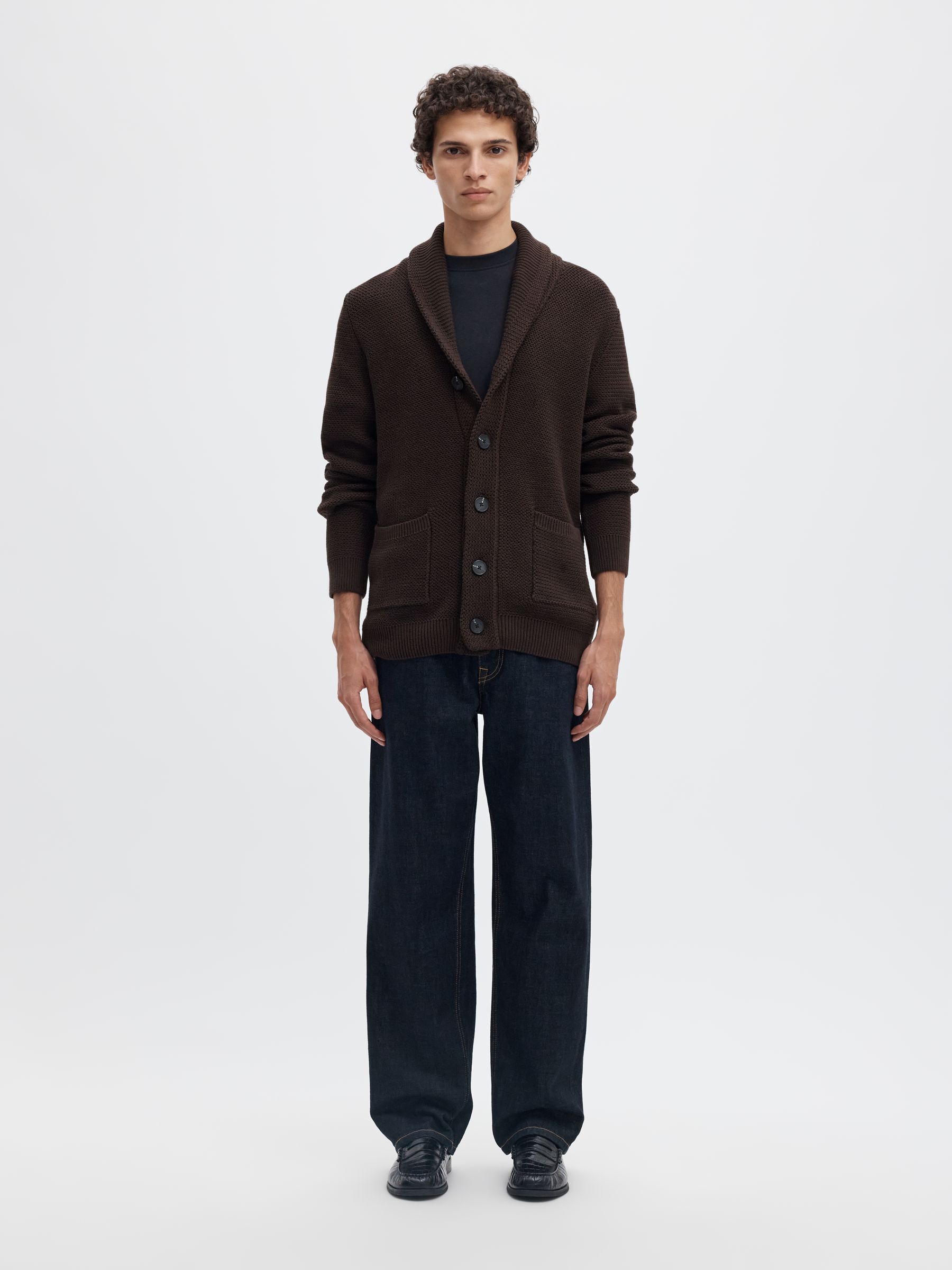 SHAWL-NECK KNITTED CARDIGAN