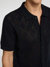 KORTE MOUWEN GEBREIDE POLO, Black, highres