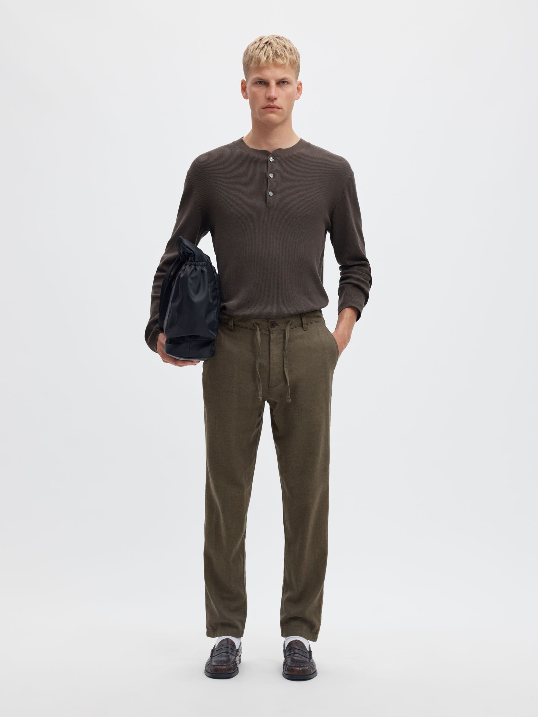 SLIM TAPERED LINEN BLEND TROUSERS