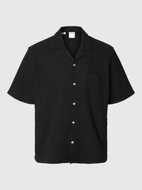 WAFELTEXTUUR OVERHEMD MET KORTE MOUWEN, Black, highres
