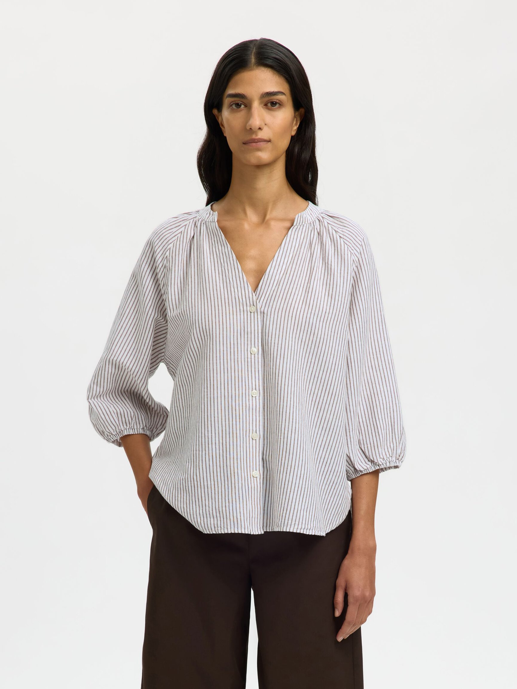LINEN BLEND 3/4 SLEEVED SHIRT