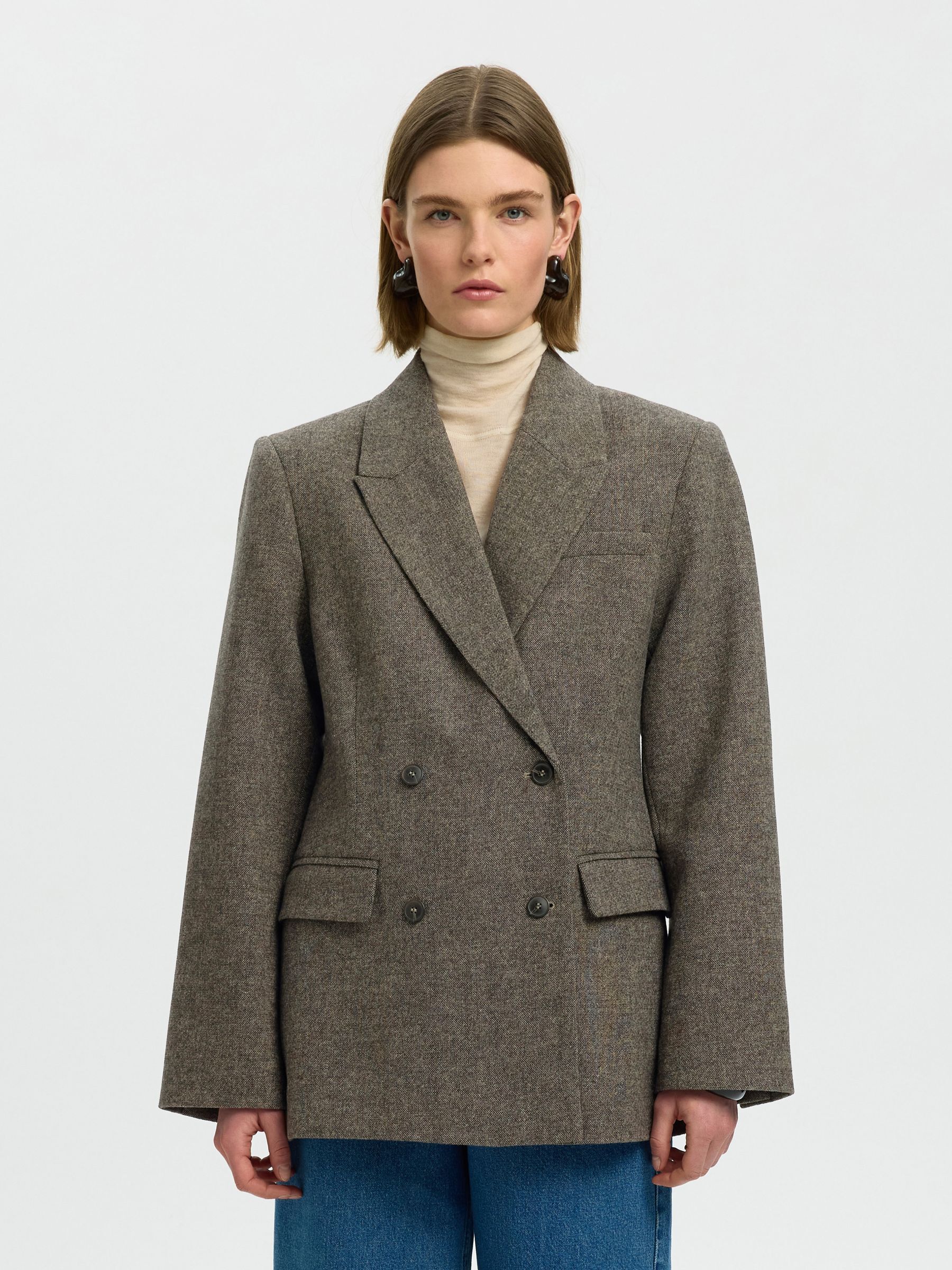 LAINE MÉLANGÉE BLAZER À DOUBLE BOUTONNAGE