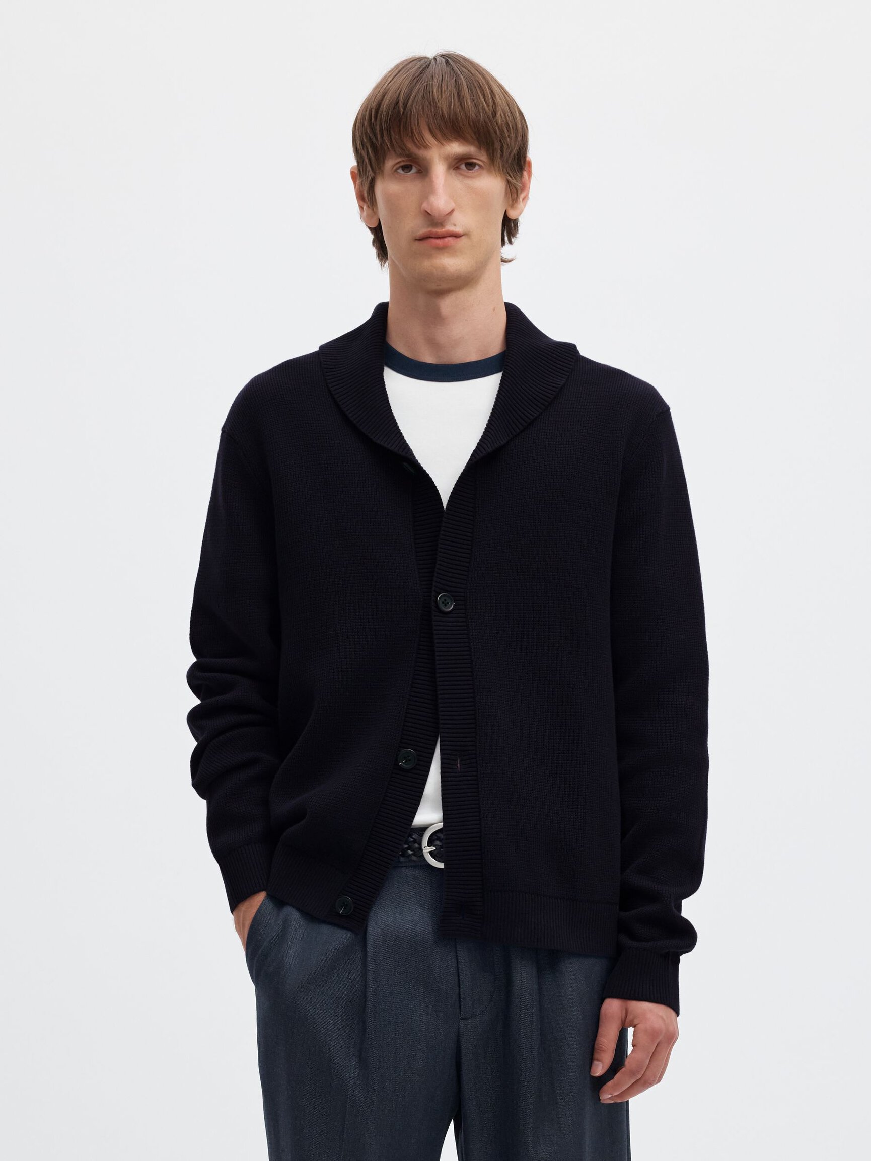 ORGANIC COTTON SHAWL COLLAR CARDIGAN