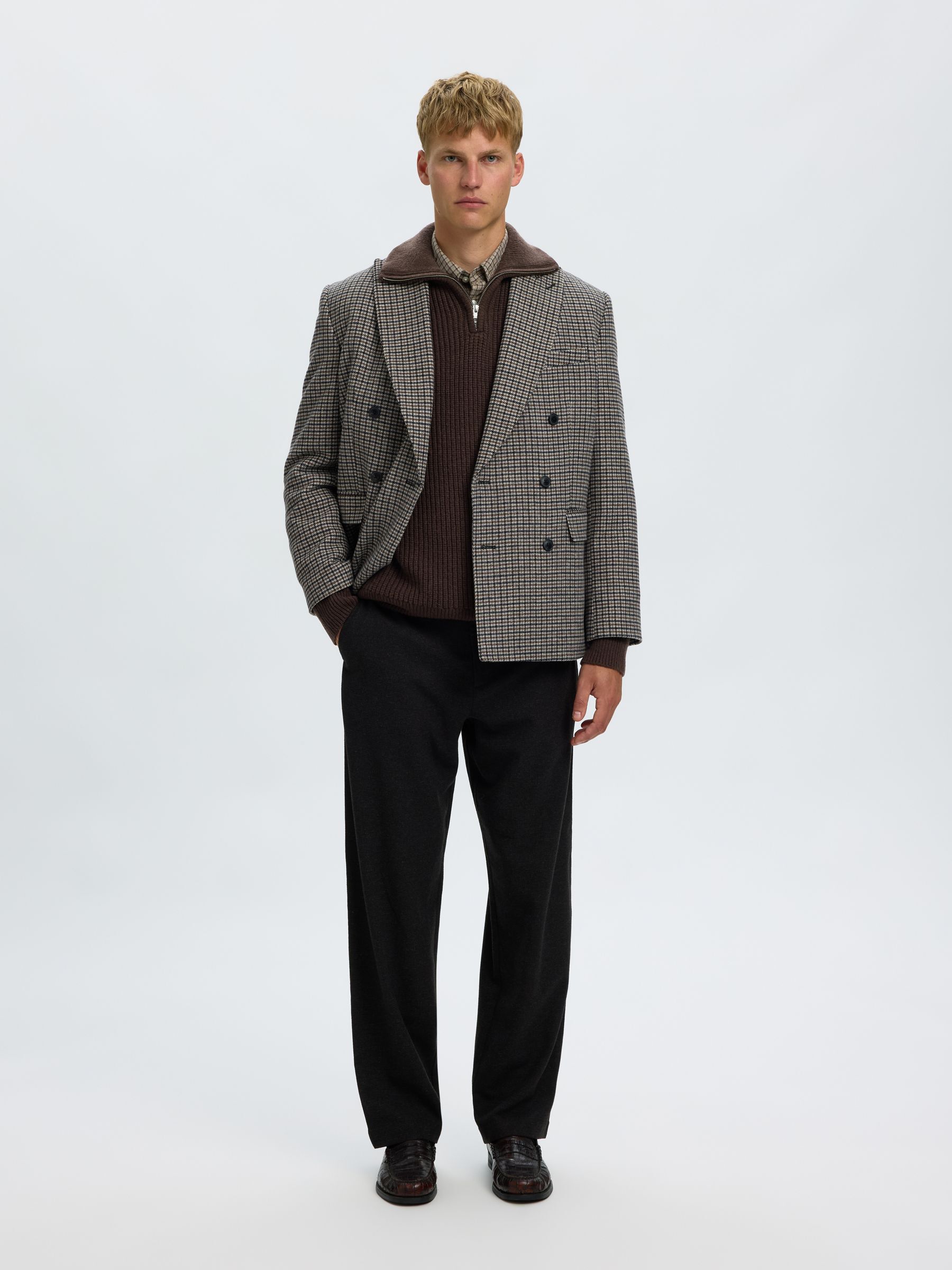 KNITTED WOOL BLEND HALF-ZIP JUMPER