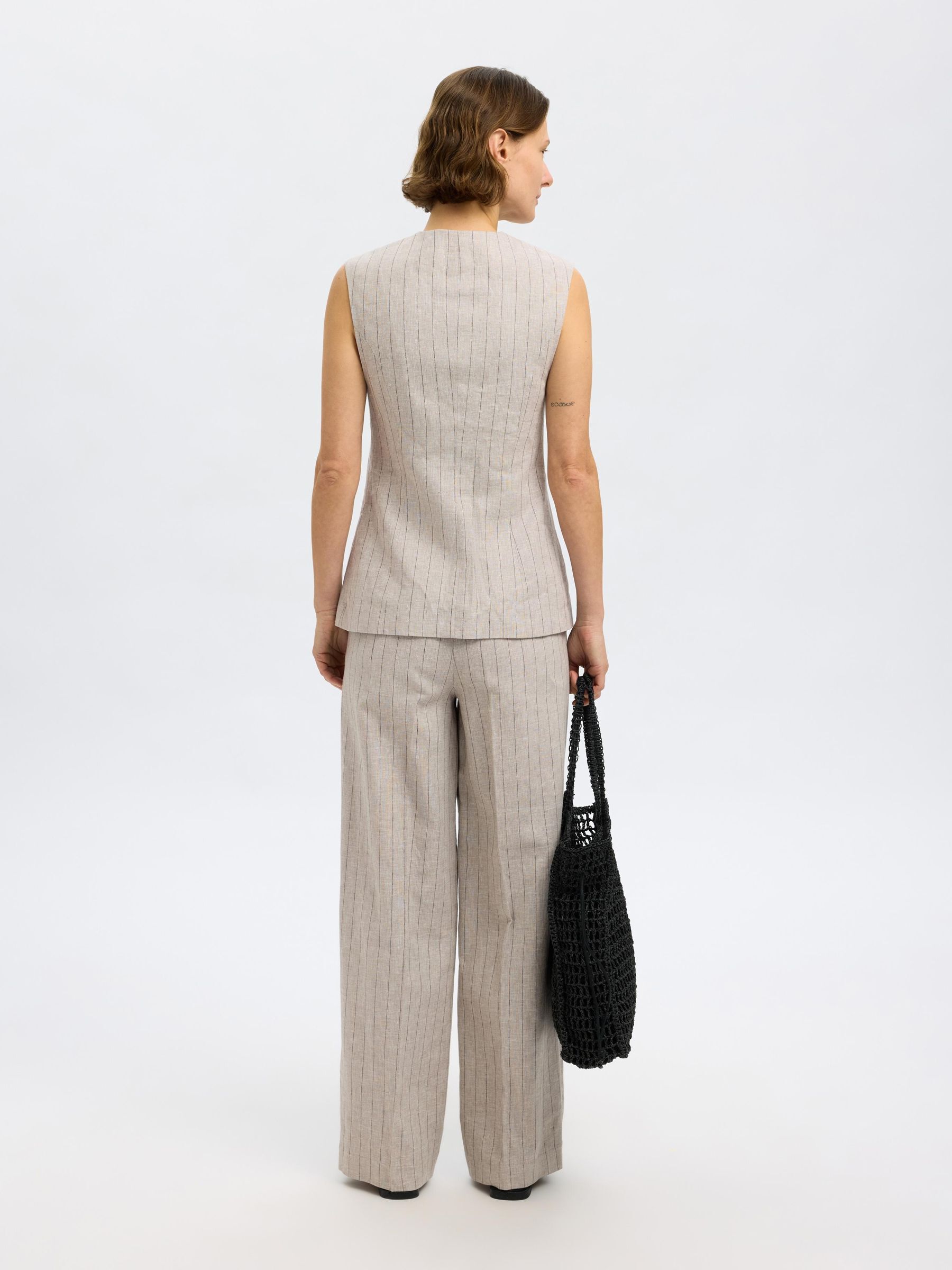 LINEN BLEND WIDE-LEG TROUSERS