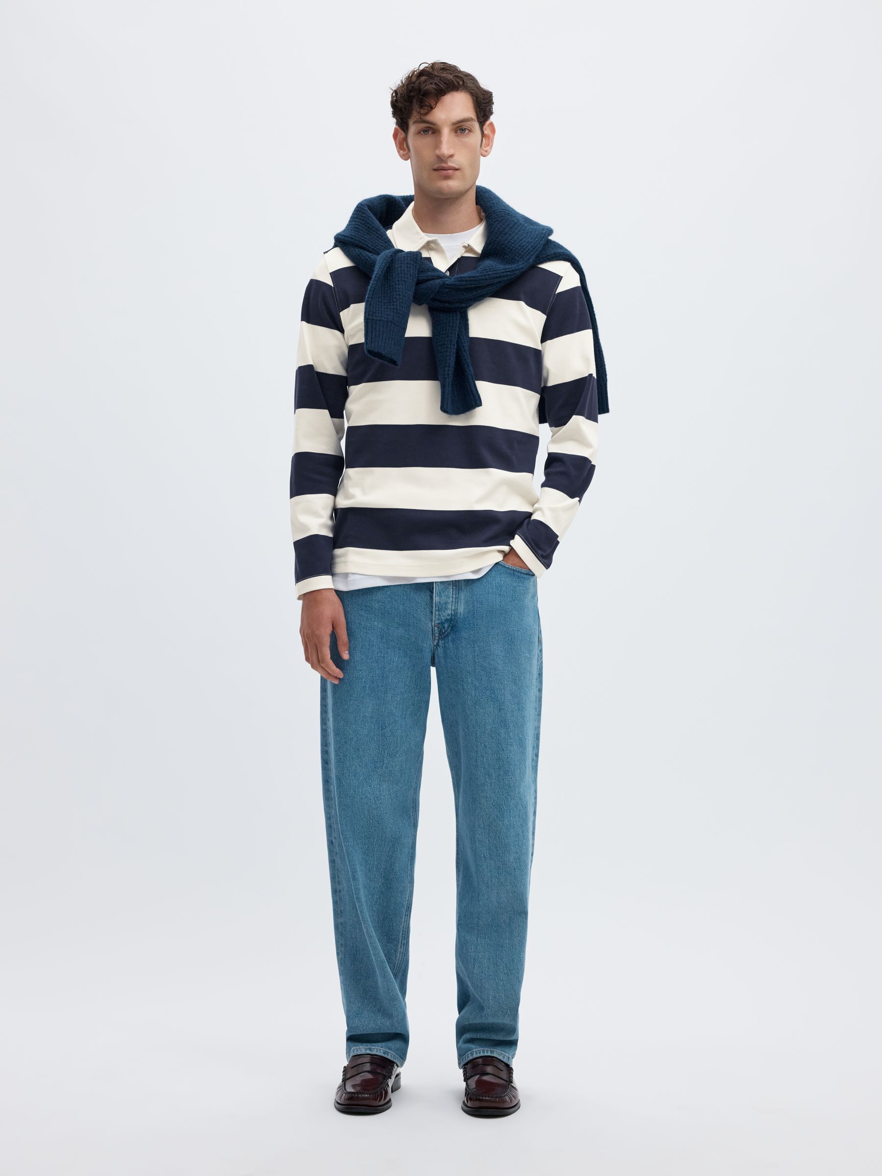 STRIPED COTTON LONG-SLEEVED POLO