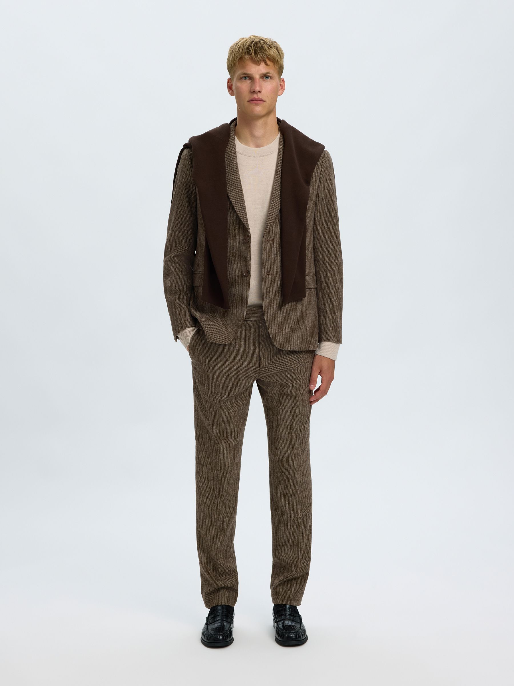CHECKED WOOL BLEND TROUSERS