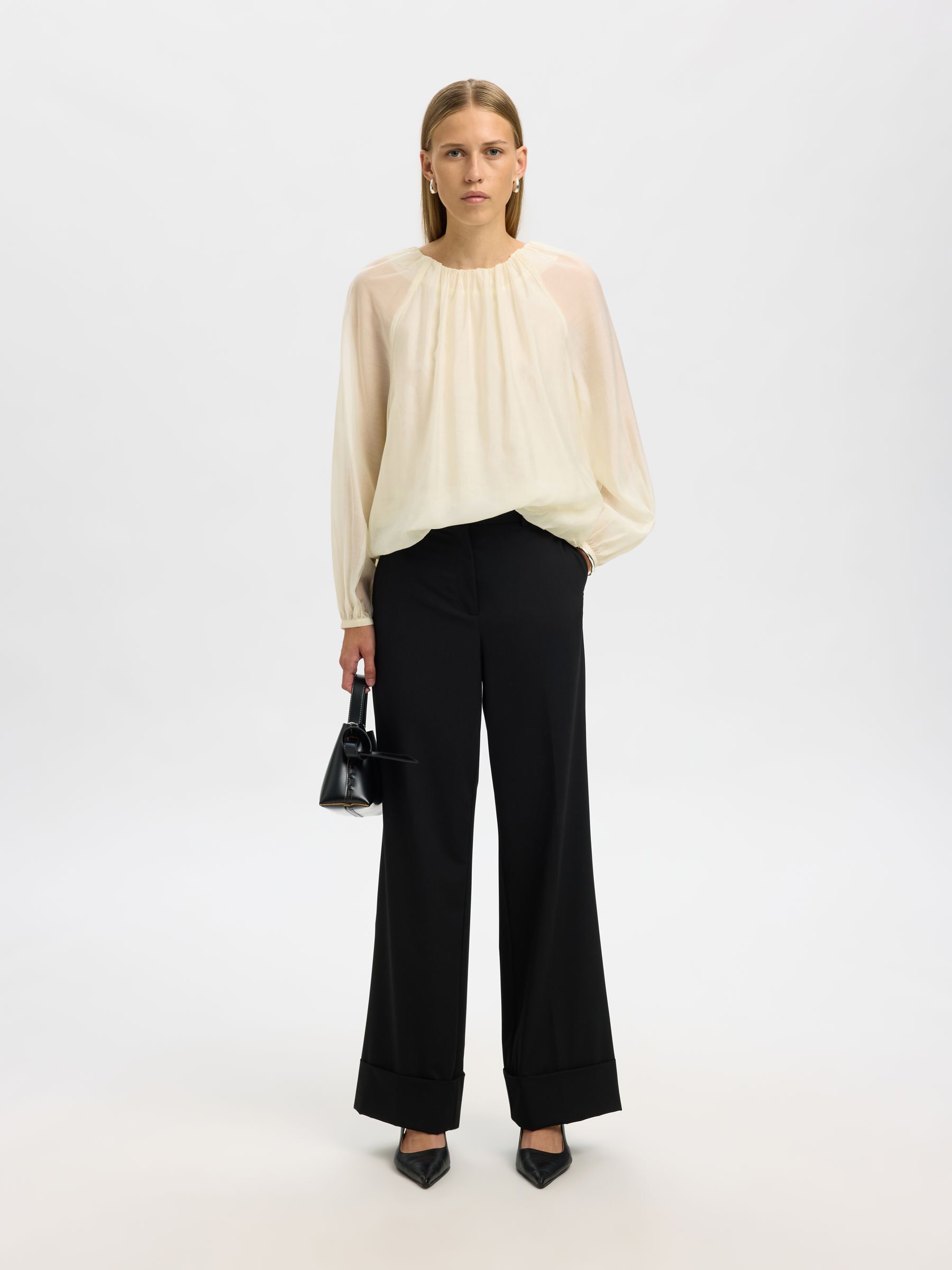 SEMI SHEER LONG SLEEVED BLOUSE